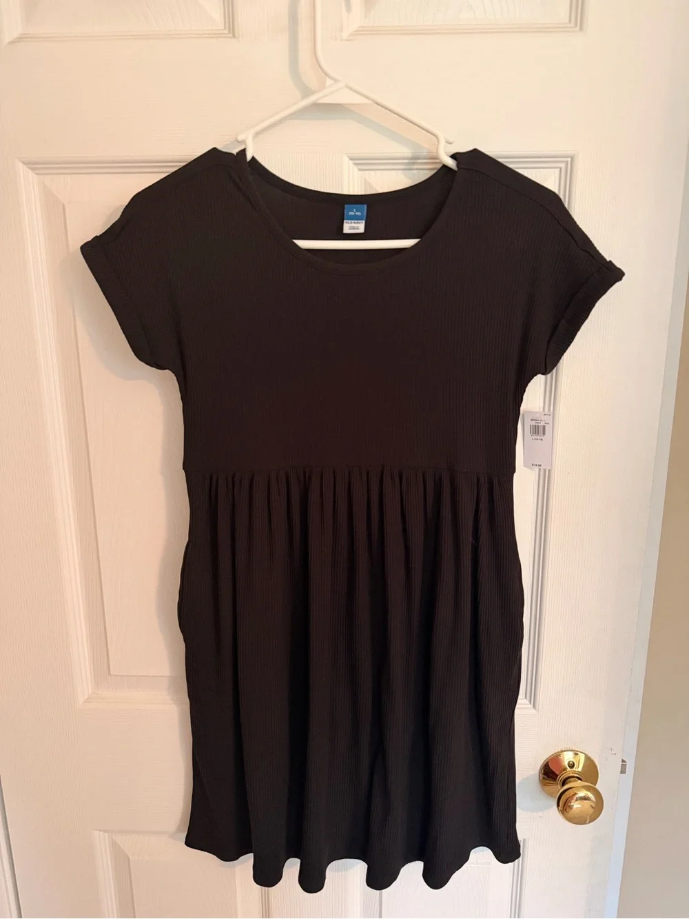 Old Navy Black Short Sleeve Ribbed Babydoll Dress